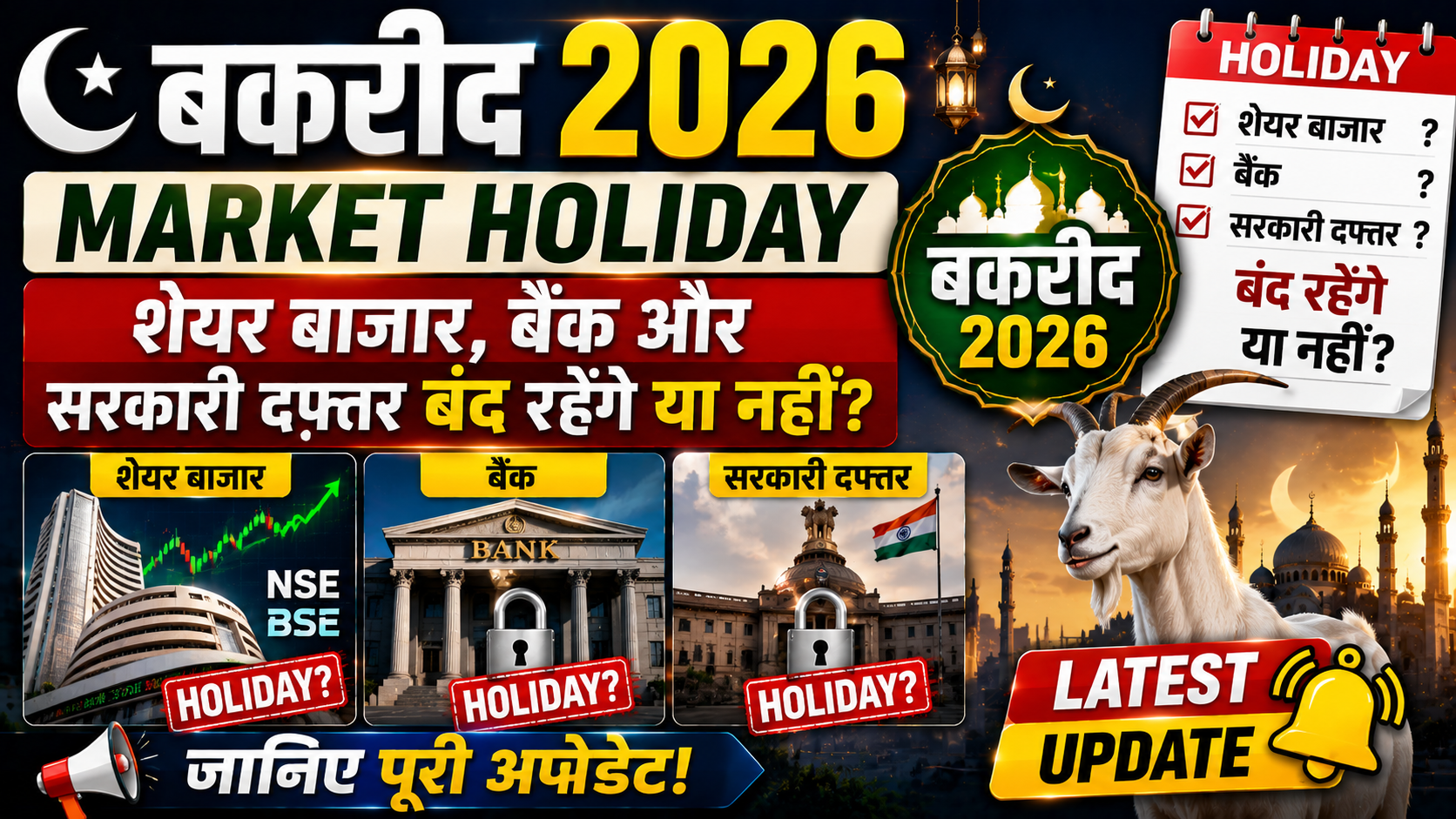 Bakrid 2026 Market Holiday Big Update – NSE, BSE, Banks Closed or Open? Check Full Details